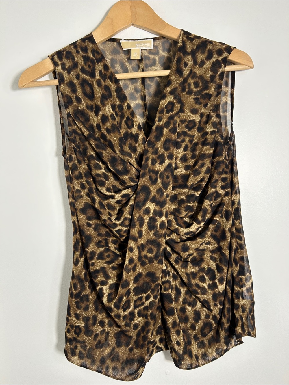 MICHAEL Michael Kors Leopard Print Draped Sleeveless Blouse Top XS